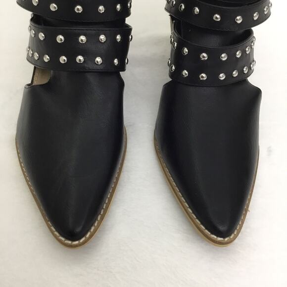 BEAST FASHION Black Studded Cutout Buckle Strap Pointy Toe Ankle Booties Sz 9 - Picture 4 of 10